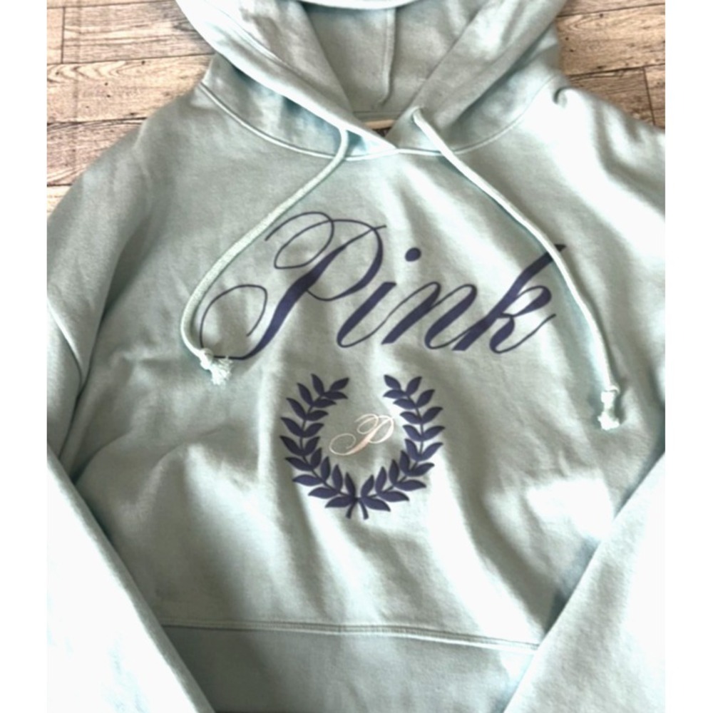 VICTORIA'S SECRET PINK EVERYDAY FLEECE CROPPED HOODIE SWEATSHIRT LIGHT BLUE XXL